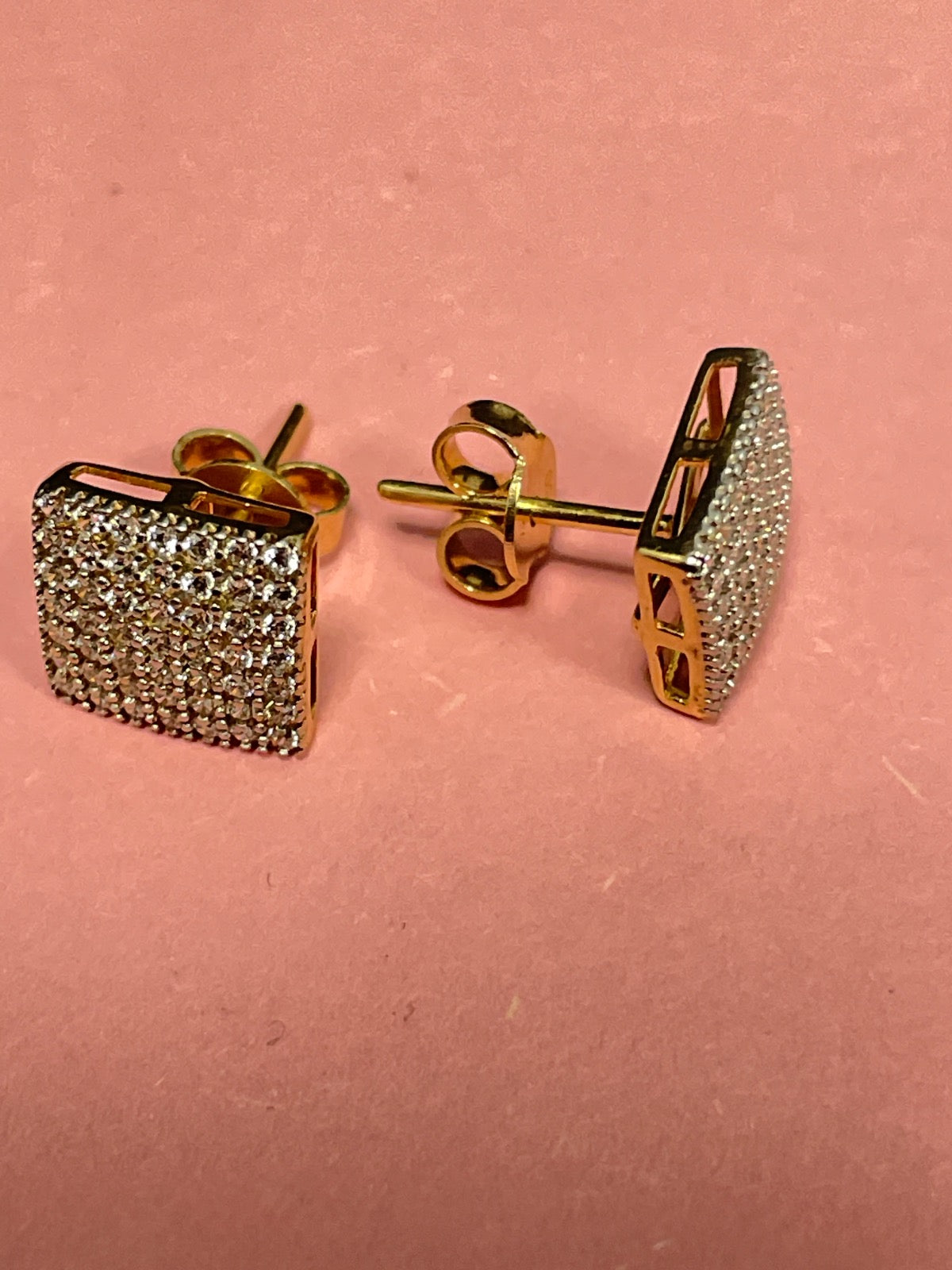 18K Yellow Gold Square Earring with CZ
