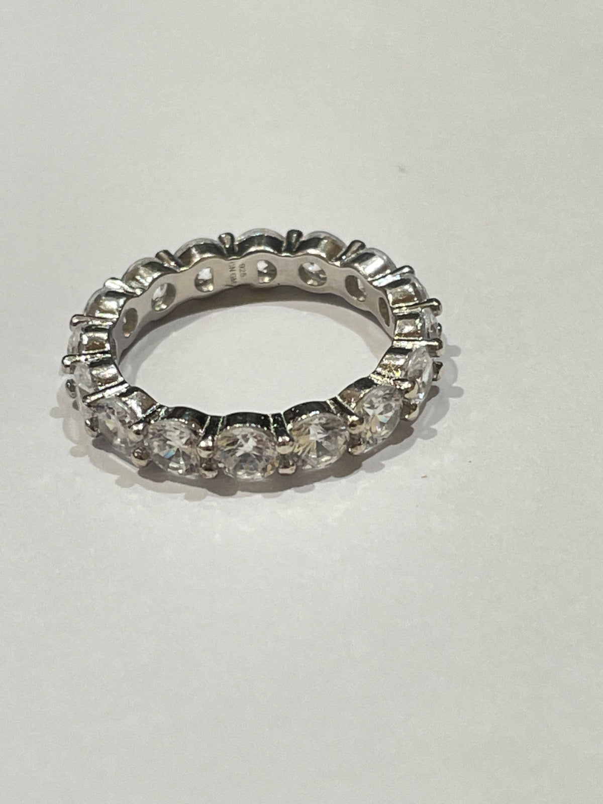 White Silver Anniversary Ring with CZ