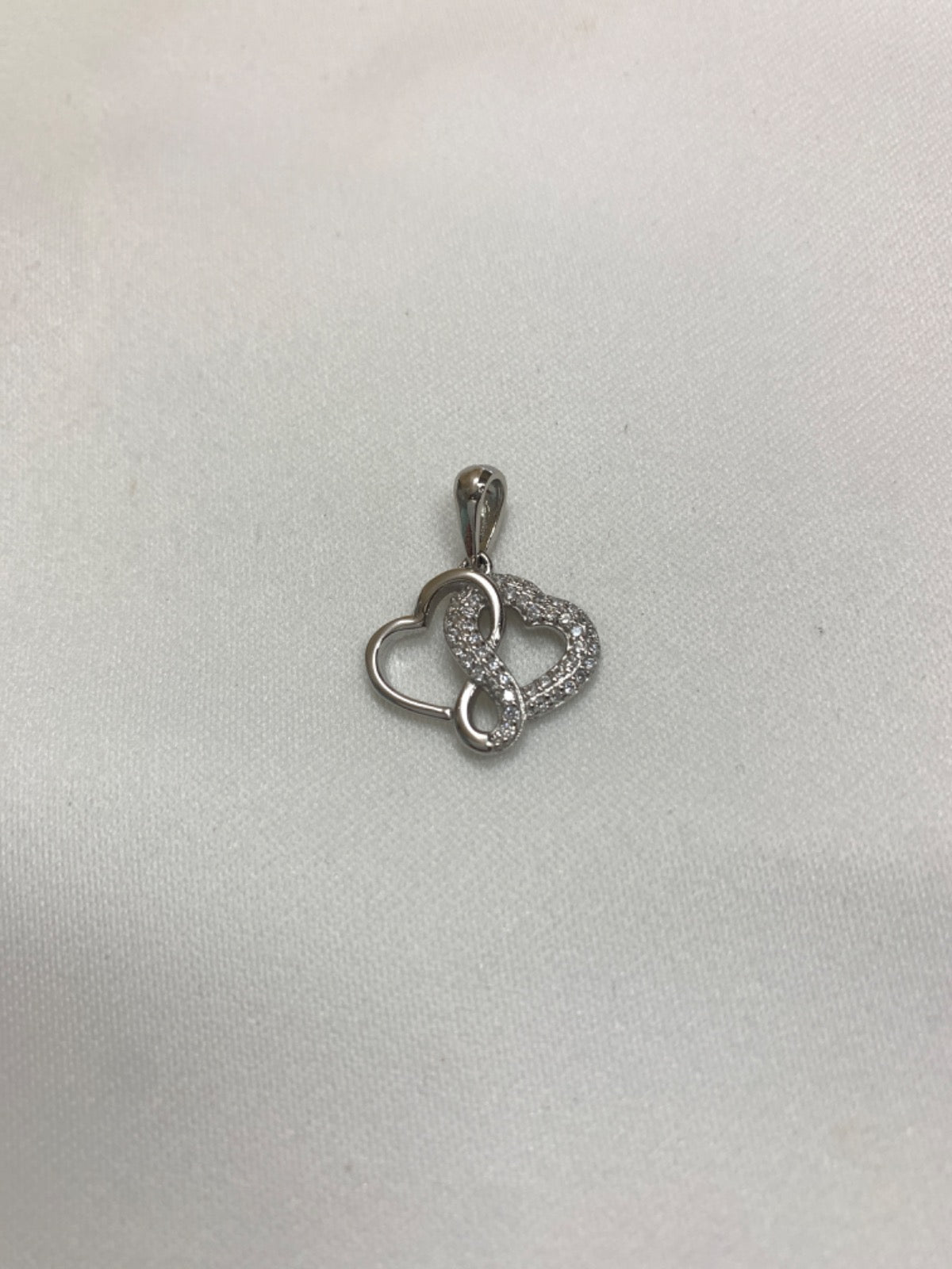 White Silver Hearts Pendant with CZ