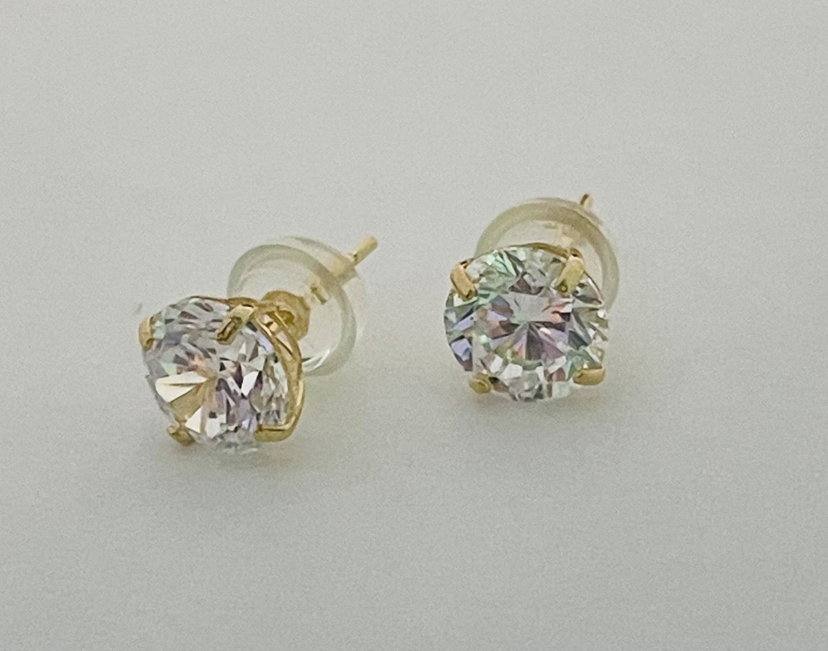 14K Yellow Gold 6mm Push Back Silicone Earring with CZ