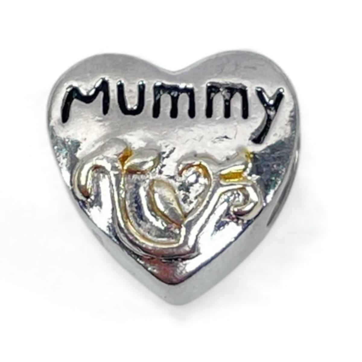 White Silver Mummy Heart Charm with CZ