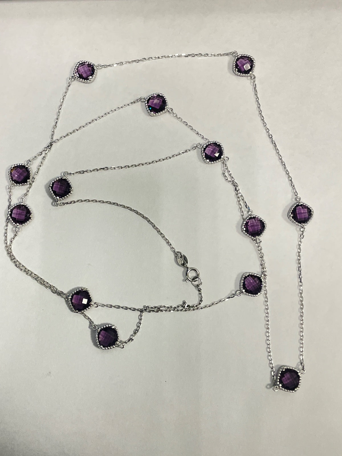 White Silver Purple Stone Necklace with CZ