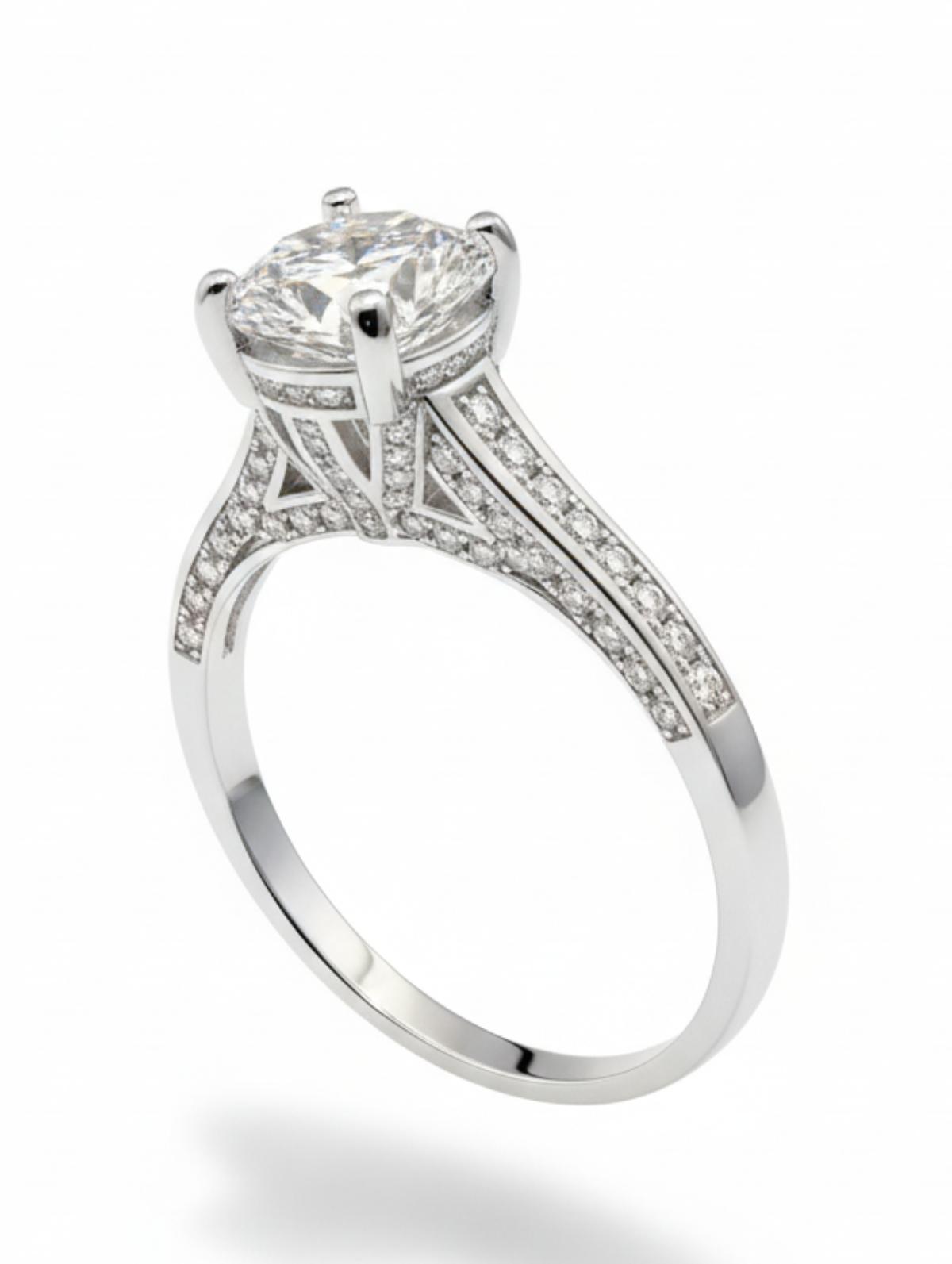 White Silver Engagement Ring with CZ