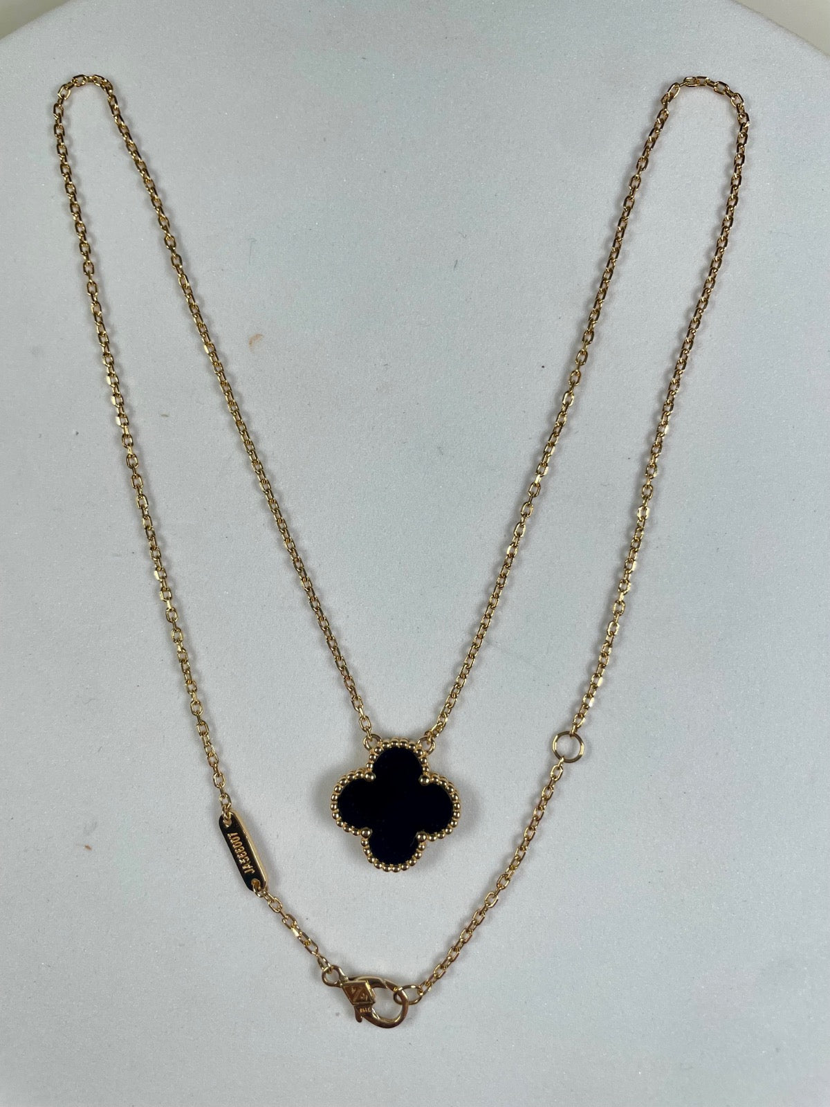 18K Yellow Gold Black Clover Necklace with Onyx
