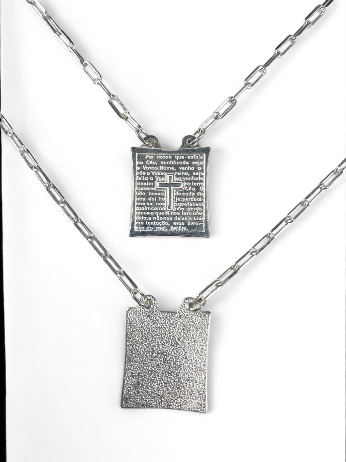 White Silver Escapulario Necklace