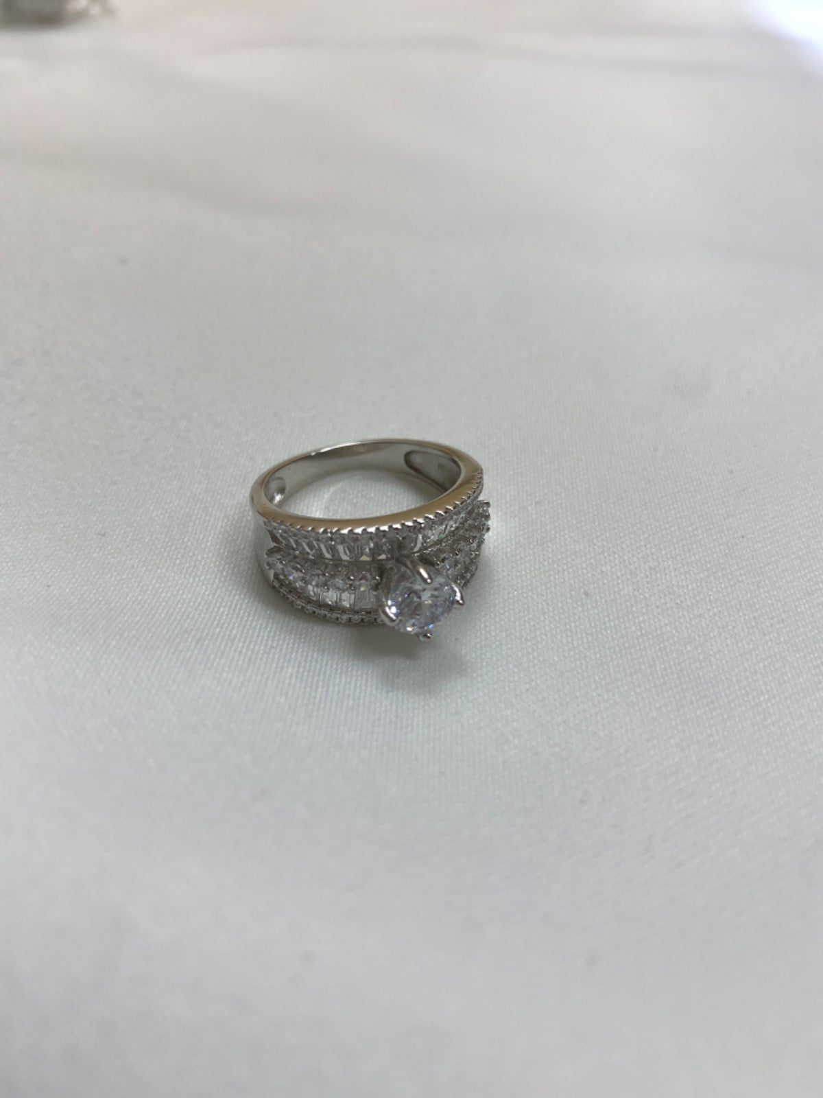 White Silver Ring with CZ