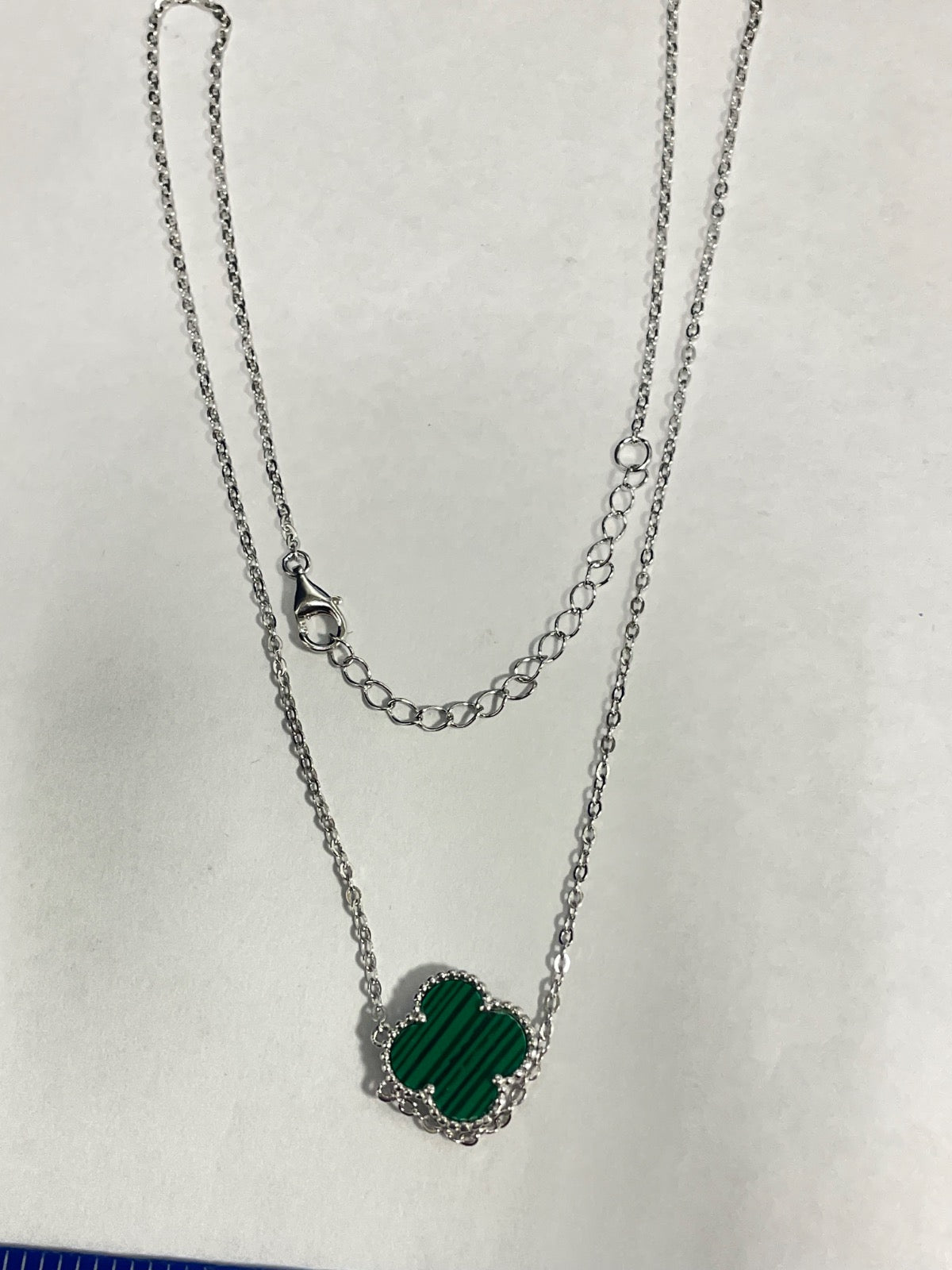 White Silver Clover Necklace with CZ