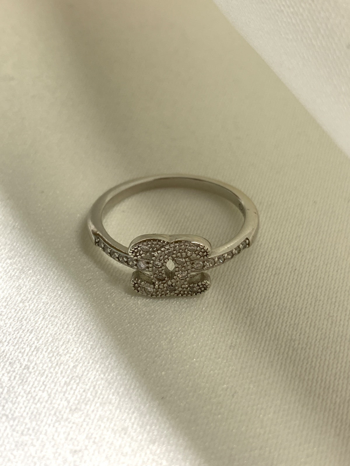 White Silver Ring with CZ