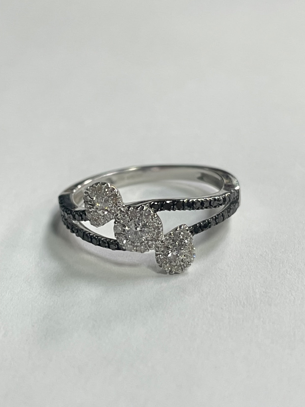 14K White Gold Ring with Diamond and Black Diamond