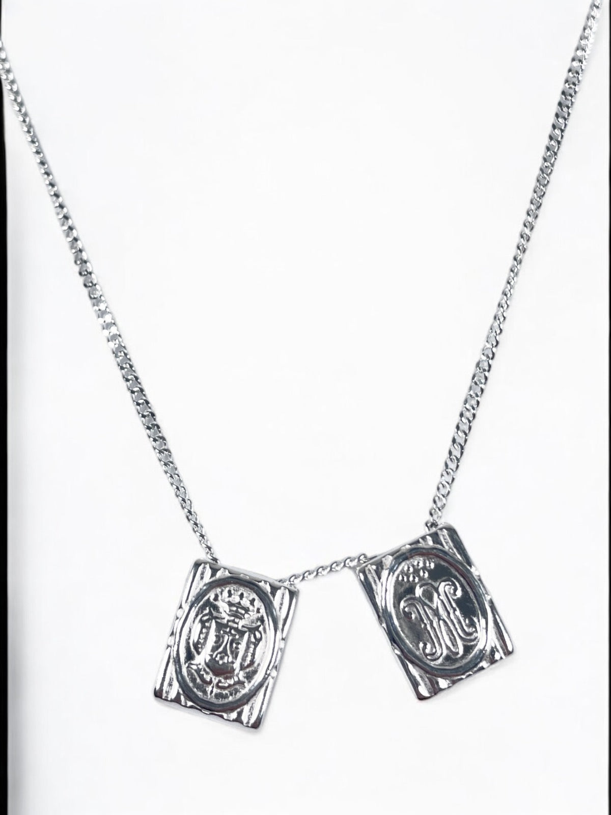 White Silver Saint Escapulario Necklace