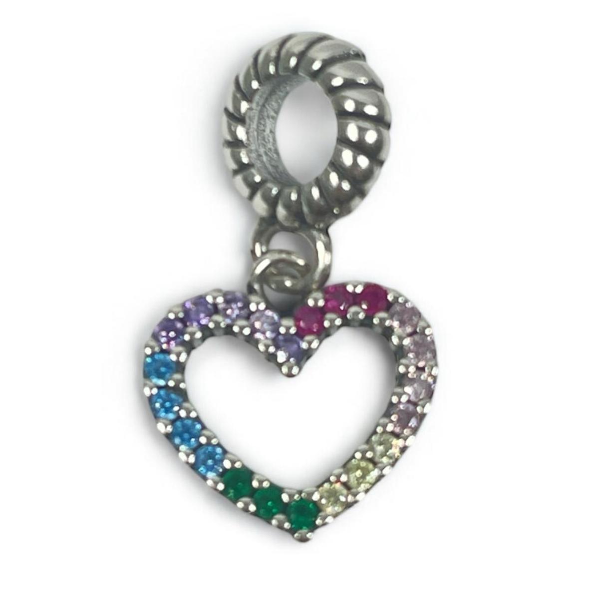 White Silver Heart Charm with CZ