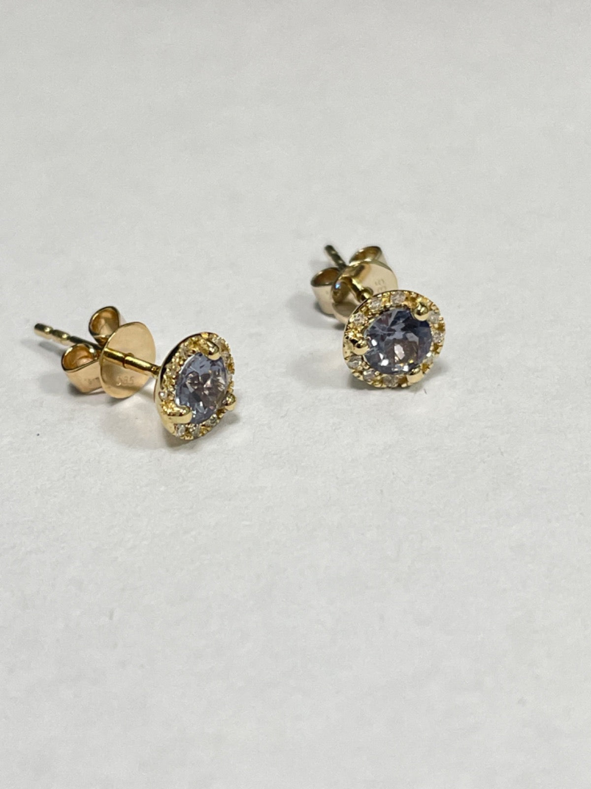 14K Yellow Gold Birthstone Earring with CZ and Diamond