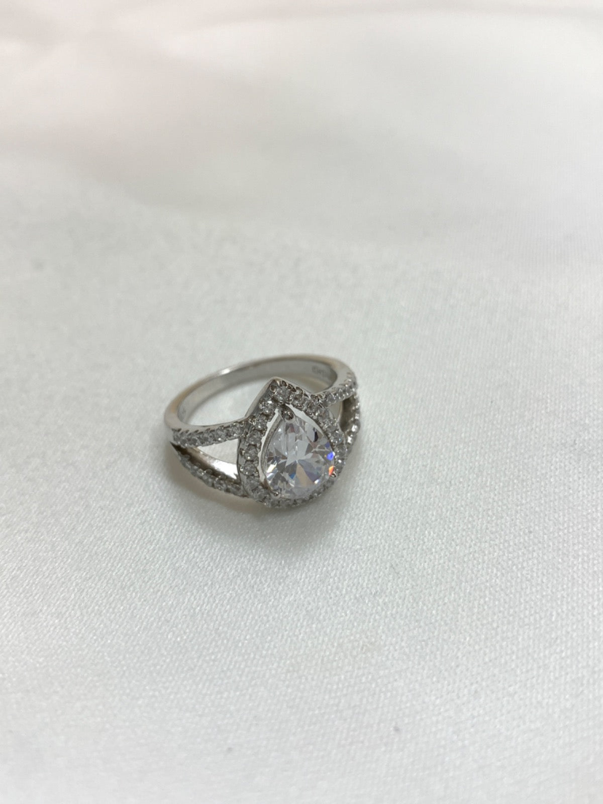 White Silver Ring with CZ