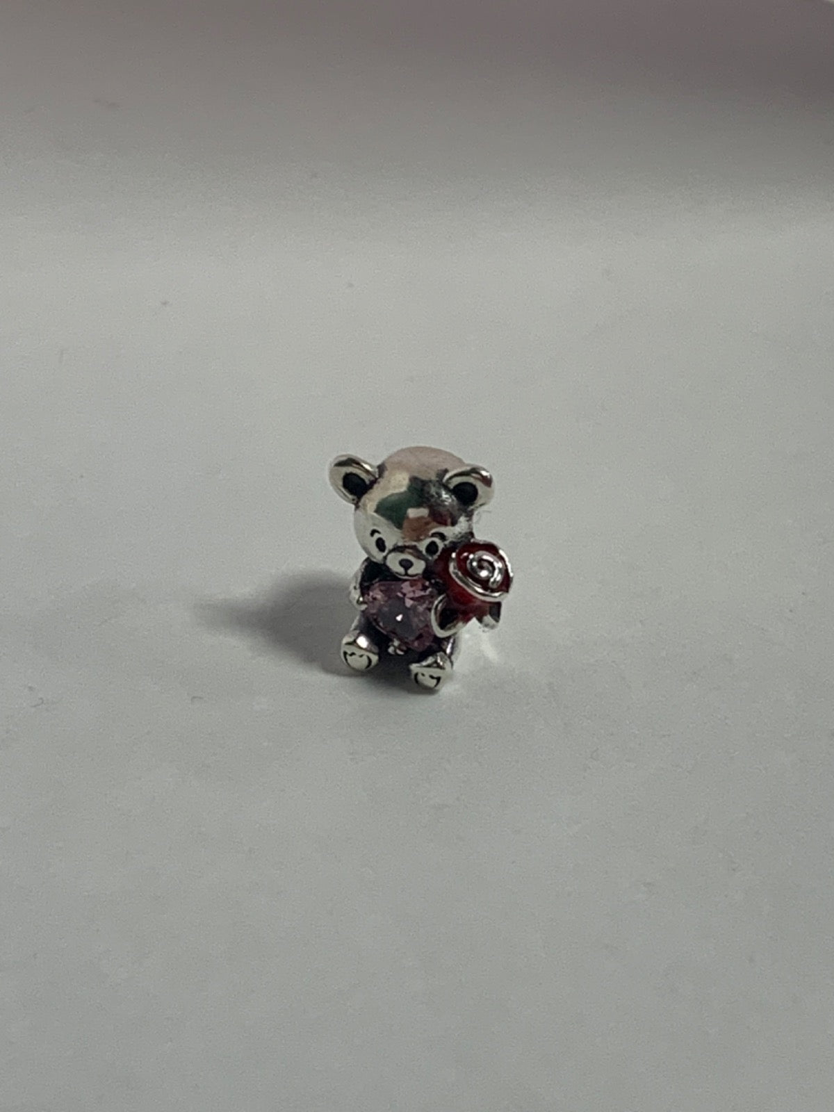 White Silver Bear Charm with CZ