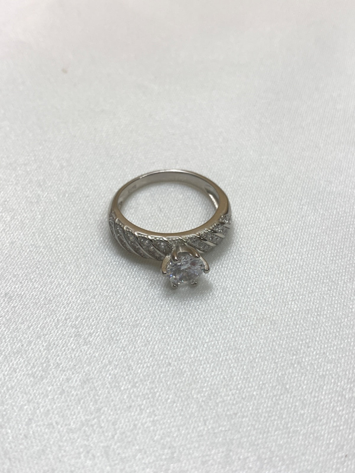 White Silver Ring with CZ