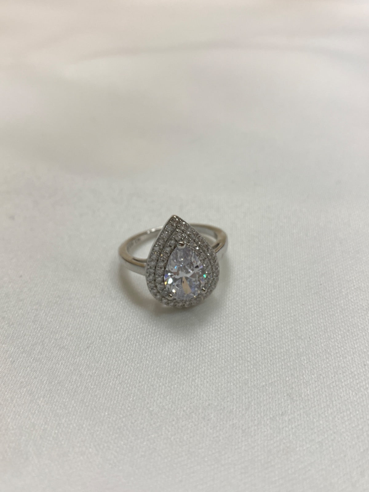 White Silver Ring with CZ