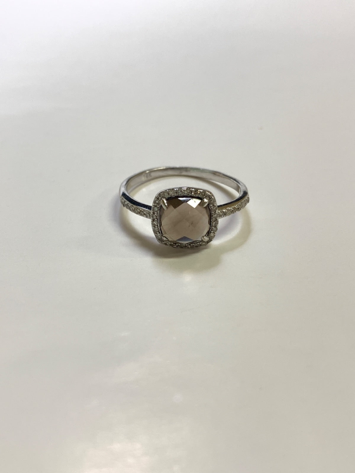 14K White Gold Ring with Quartz and Diamond