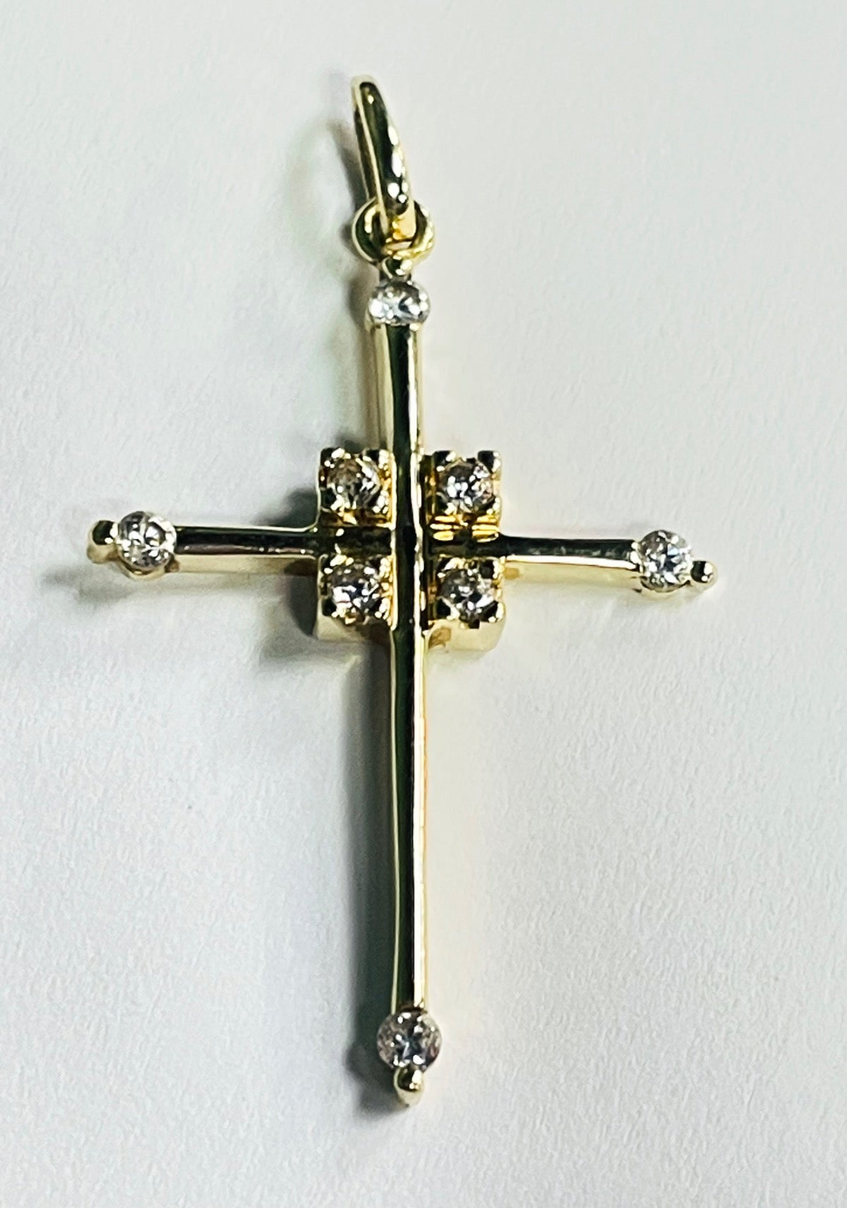 14K Yellow Gold Cross Pendant with CZ