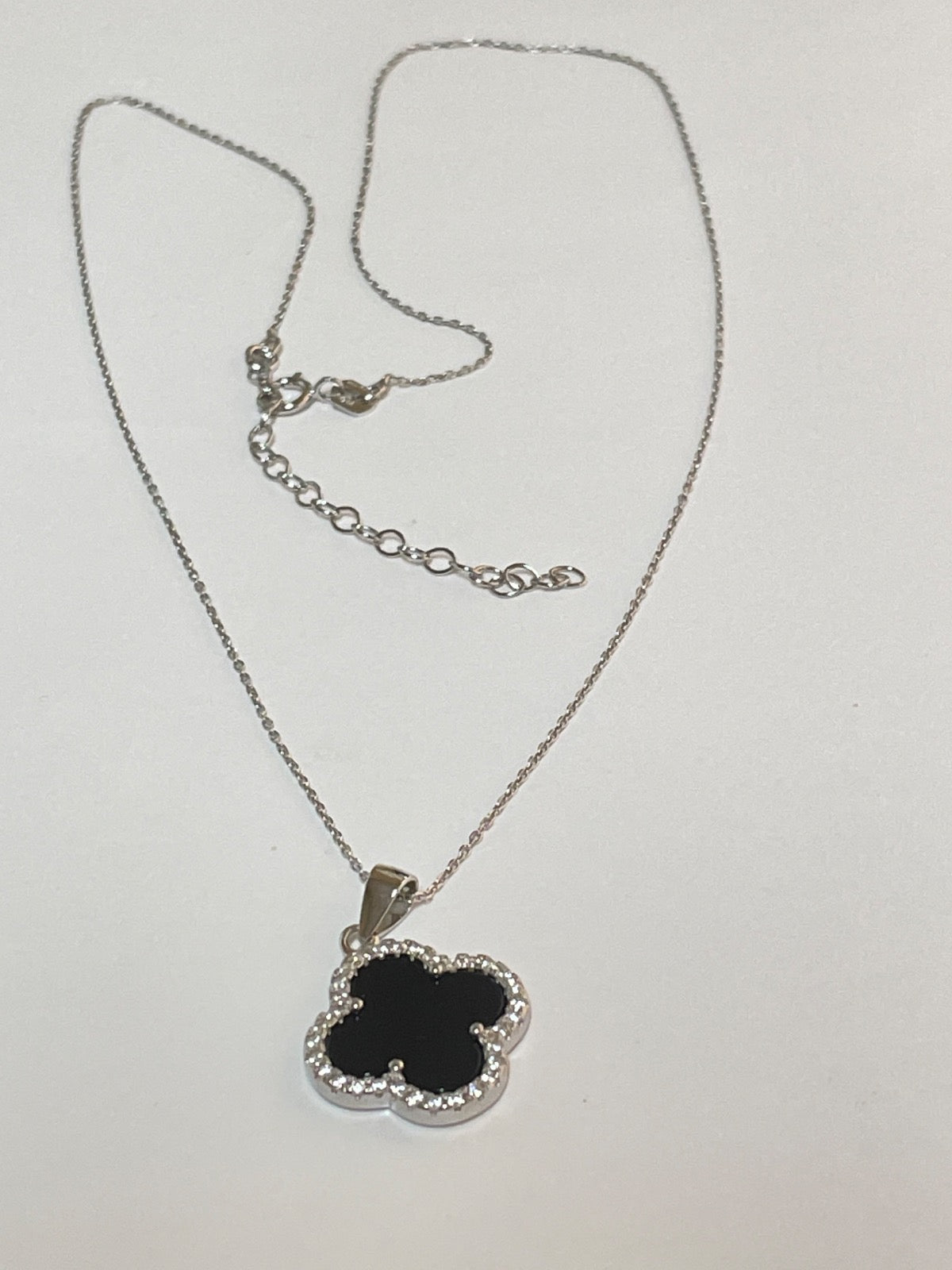 White Silver Clover Charm Necklace Set with CZ