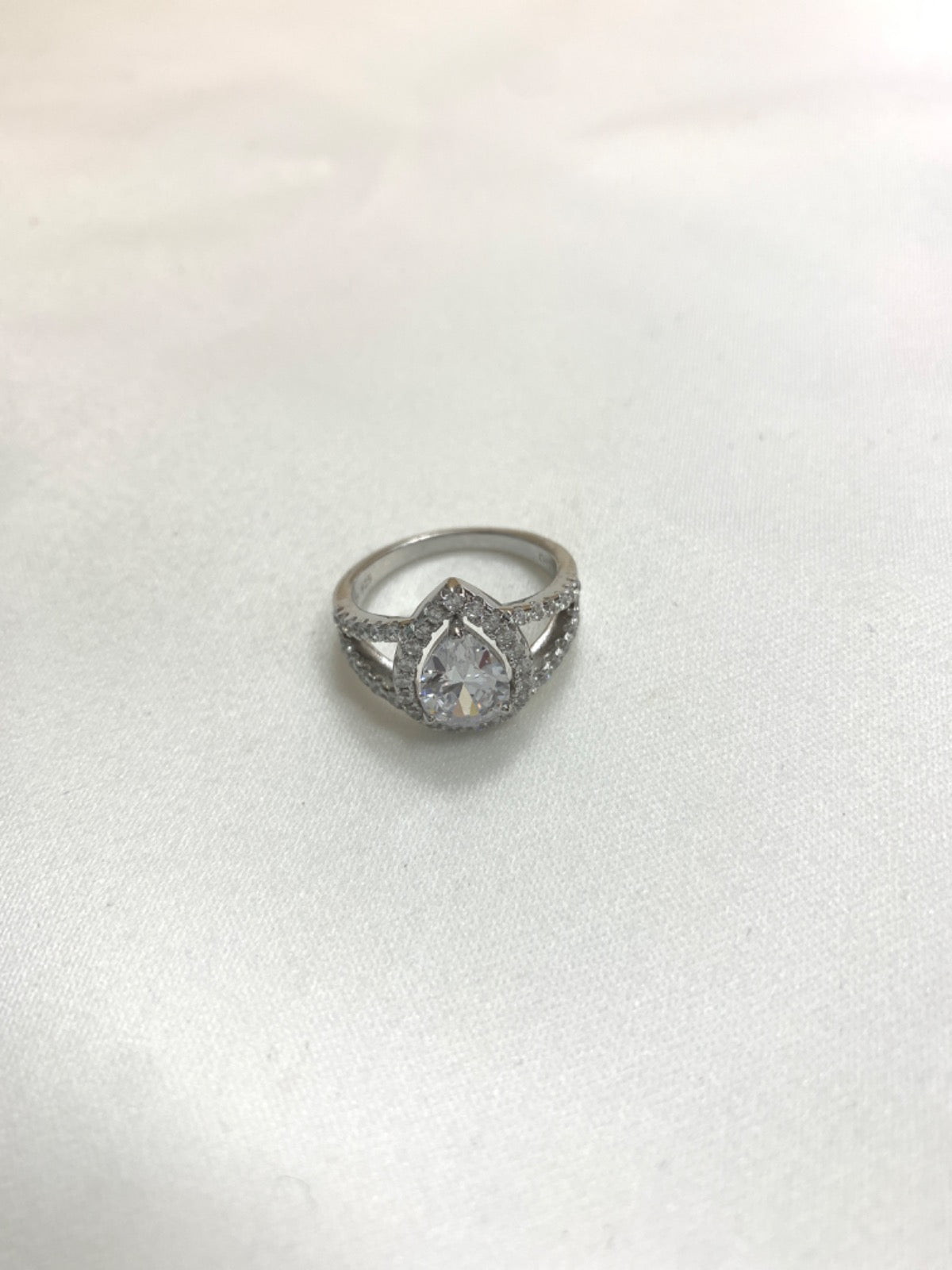 White Silver Ring with CZ