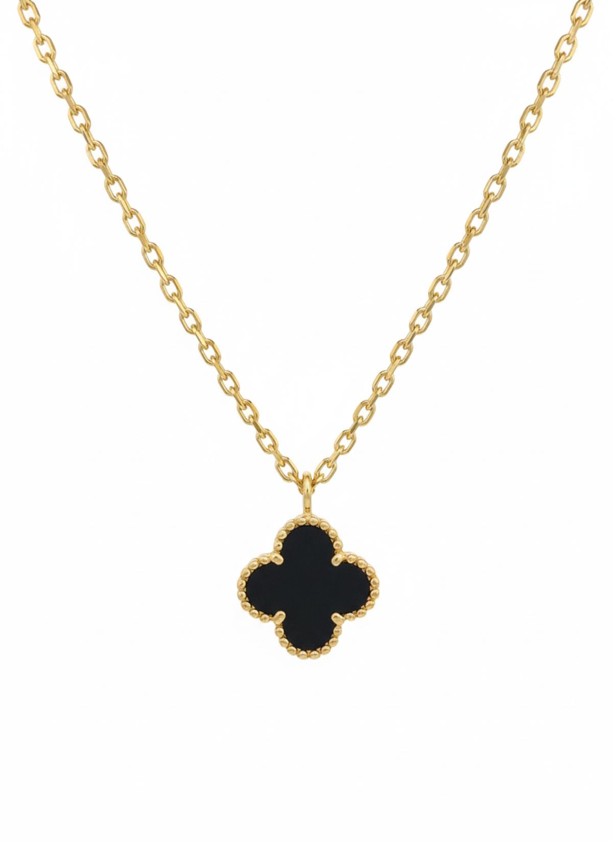 18K Yellow Gold Clover Charm Necklace Set
