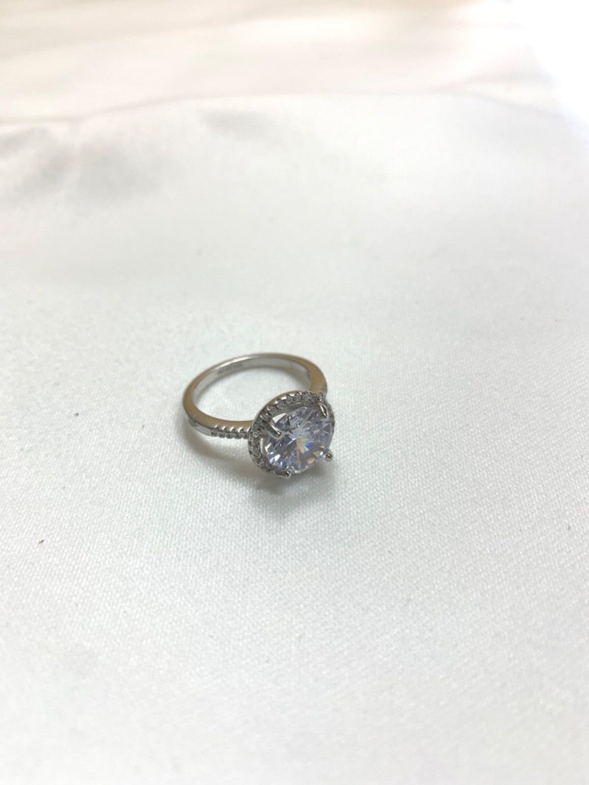 White Silver Ring with CZ