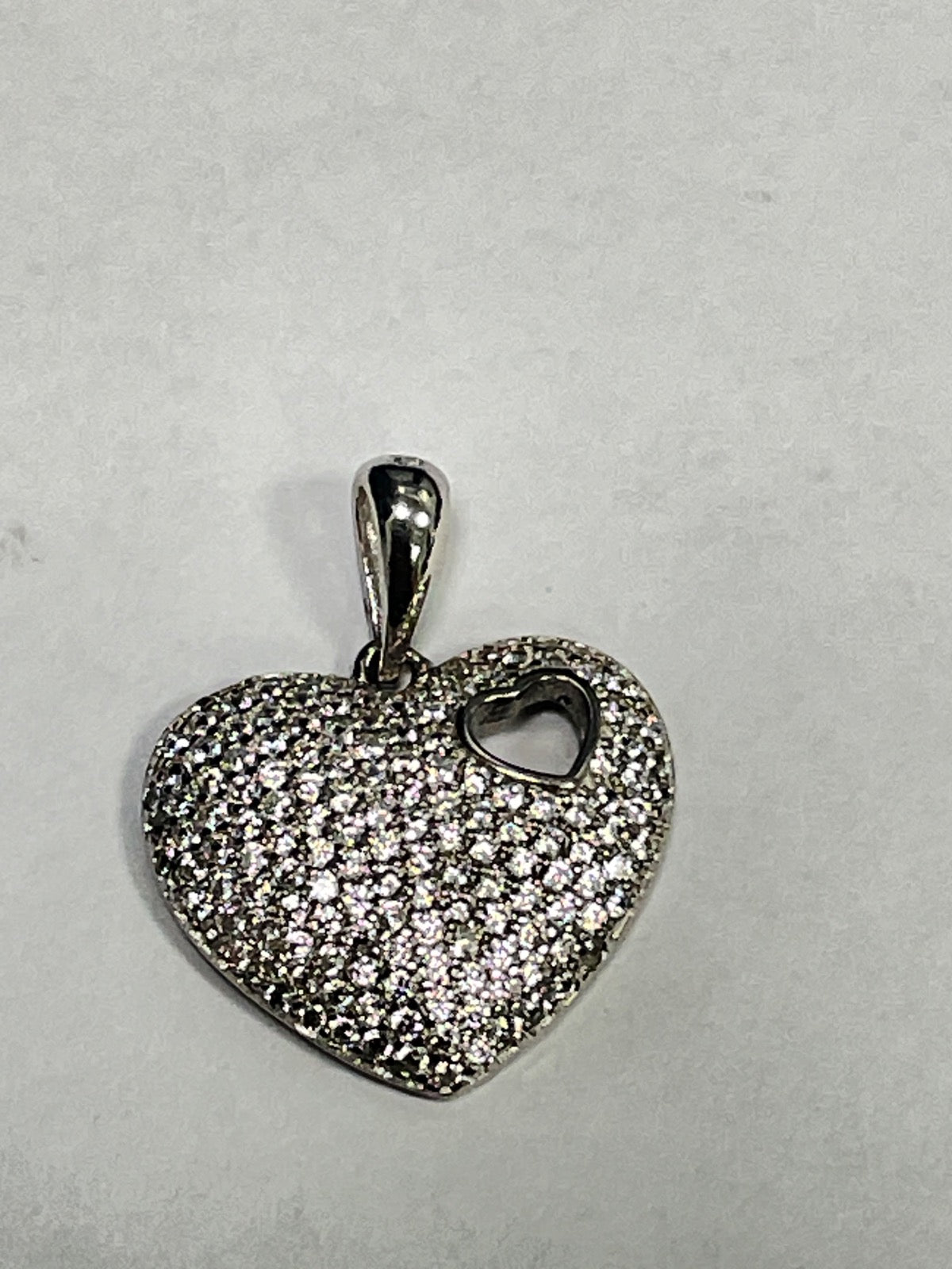 White Silver Heart Pendant with CZ