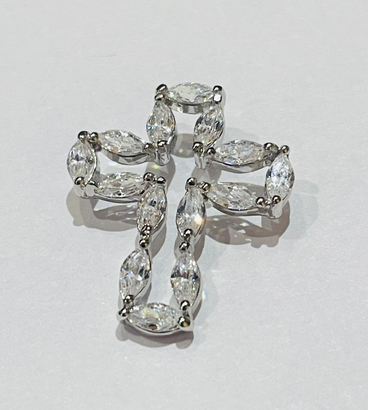 White Silver Cross Pendant with CZ
