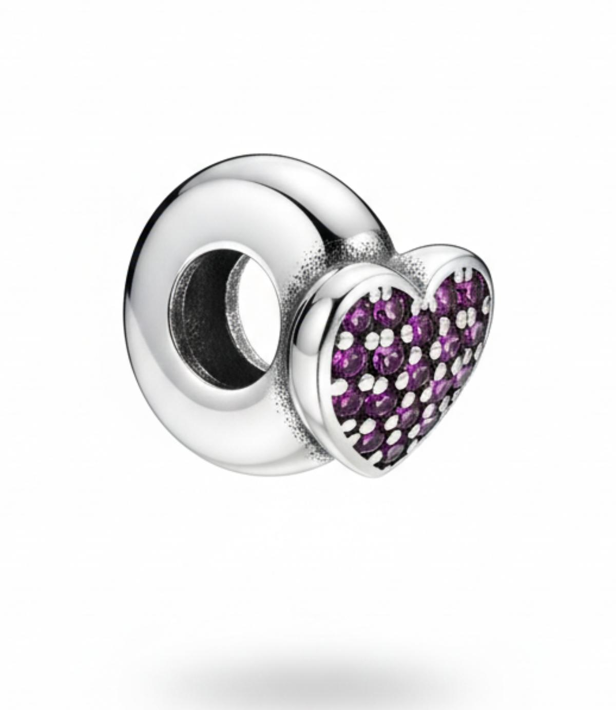 White Silver Pandora Heart Charm with CZ