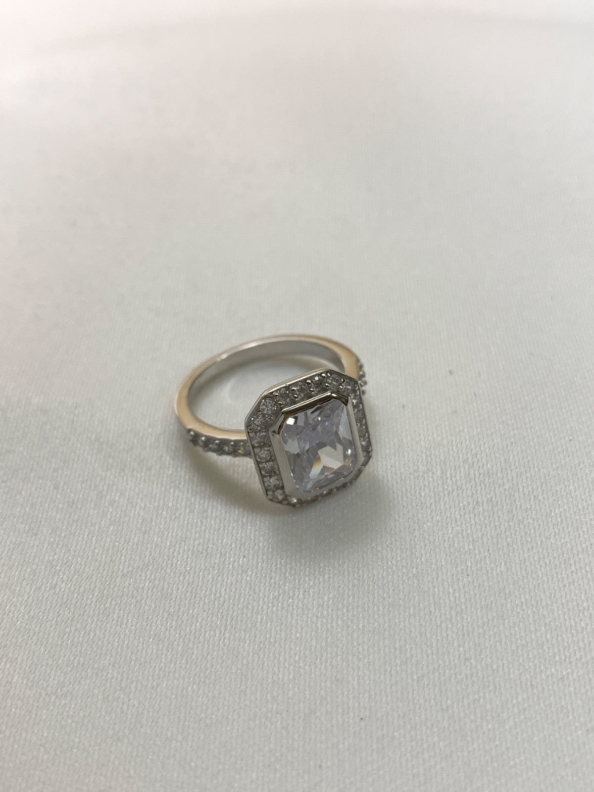 White Silver Ring with CZ