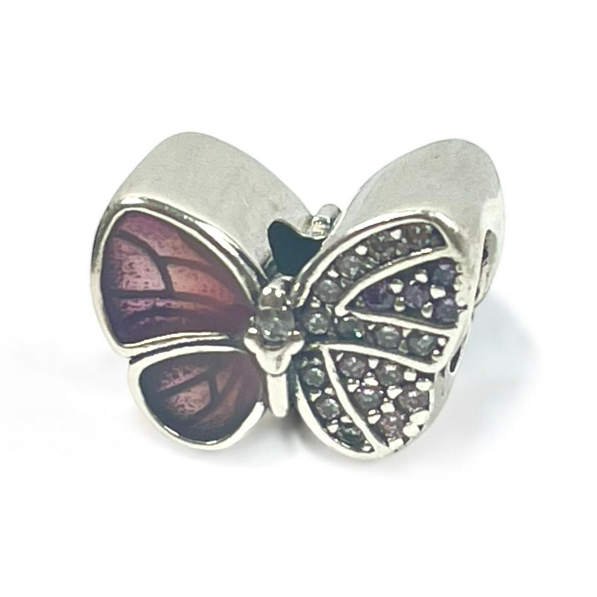 White Silver Butterfly Charm with CZ