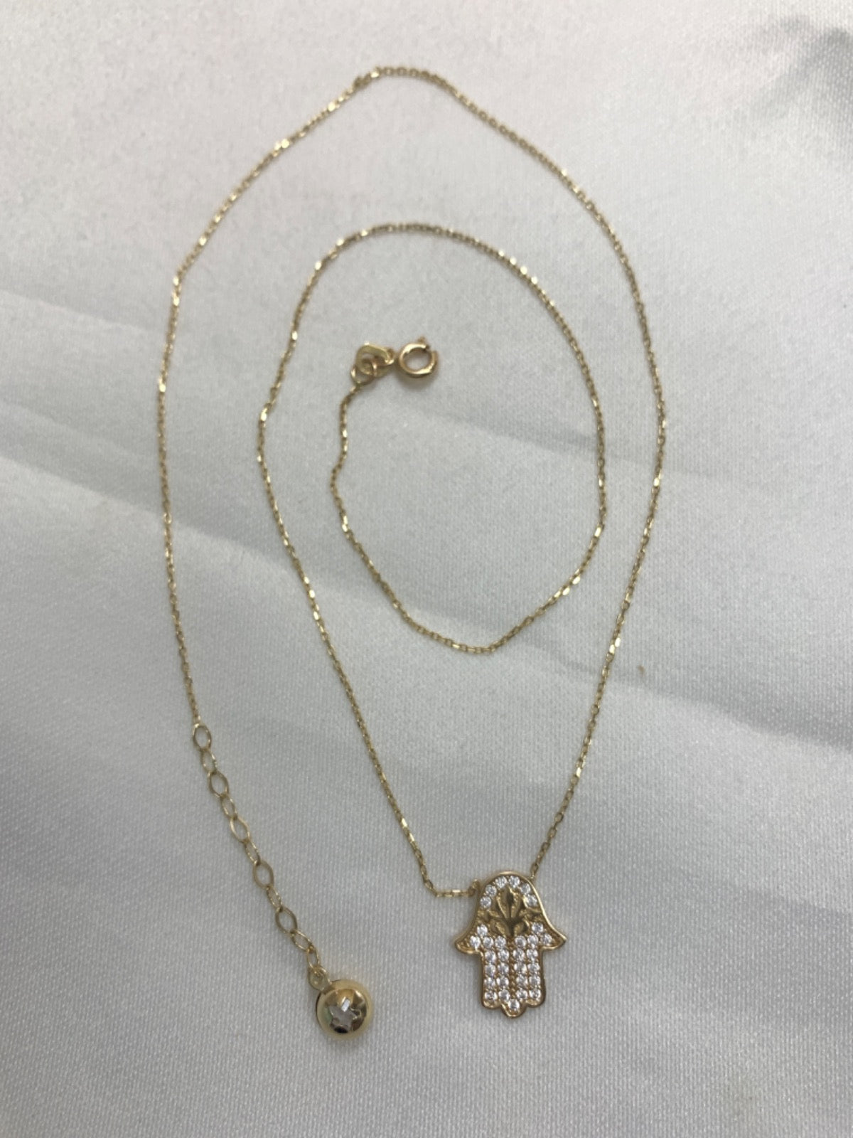 14K Yellow Gold Hamsa Hand Chain with CZ