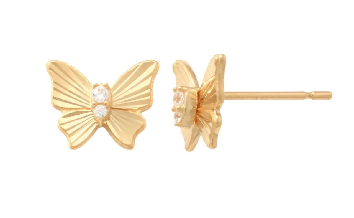 14K Yellow Gold Butterfly Earring with CZ