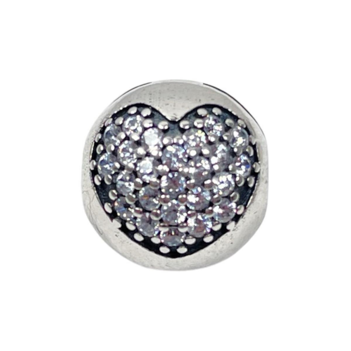 White Silver Ball Heart Charm with CZ