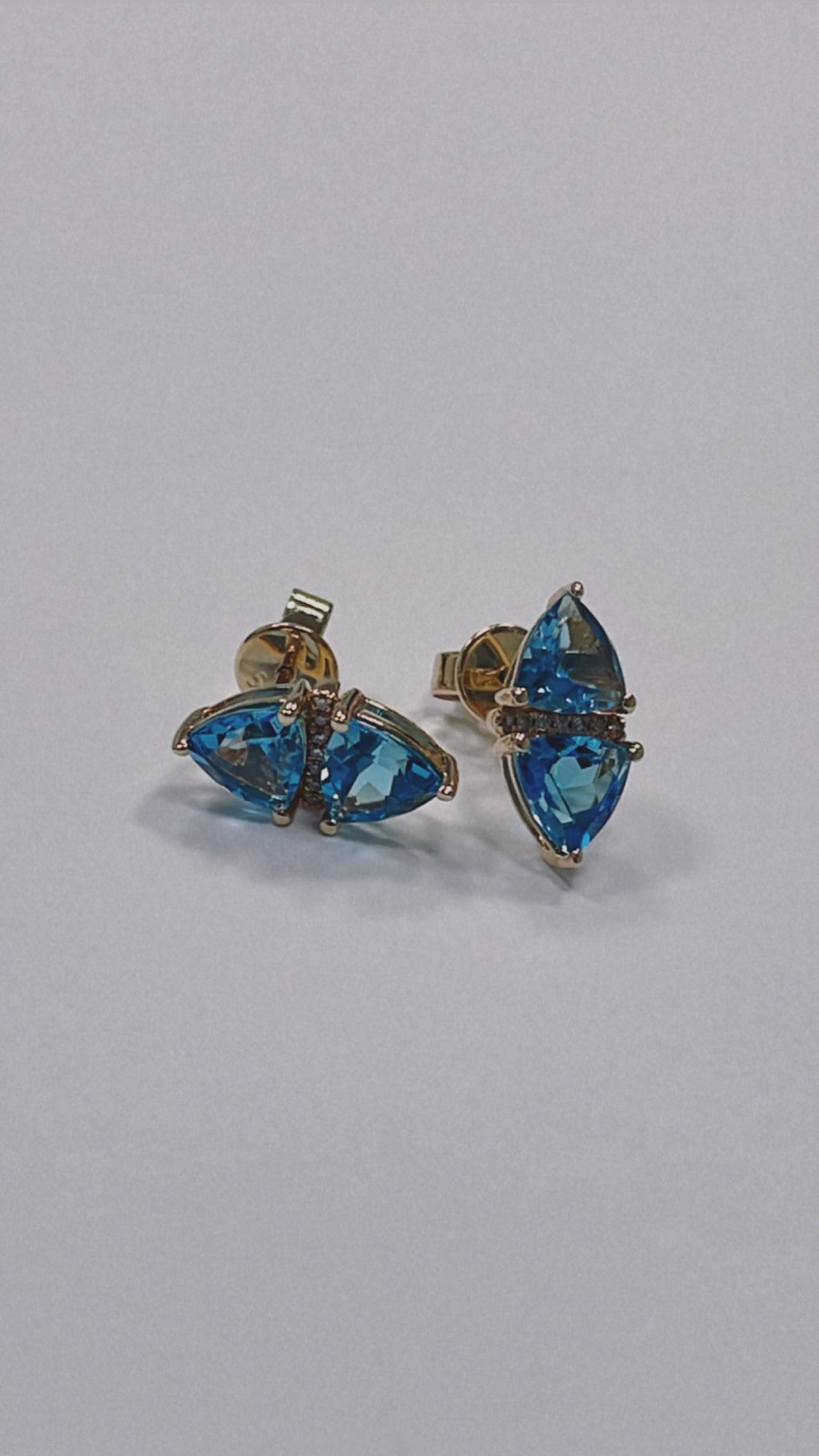 14K Yellow Gold London Blue Earring with Topaz and Diamond