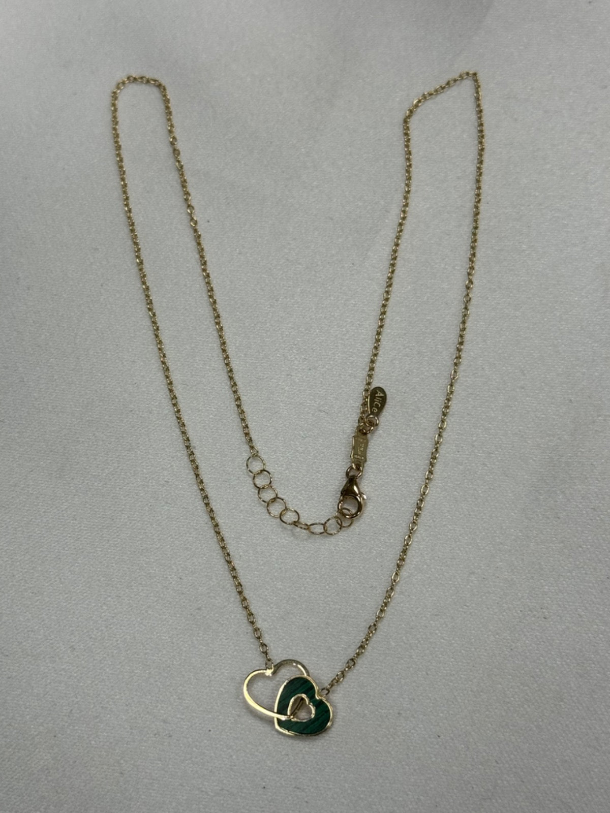 14K Yellow Gold Double Heart Charm Necklace Set
