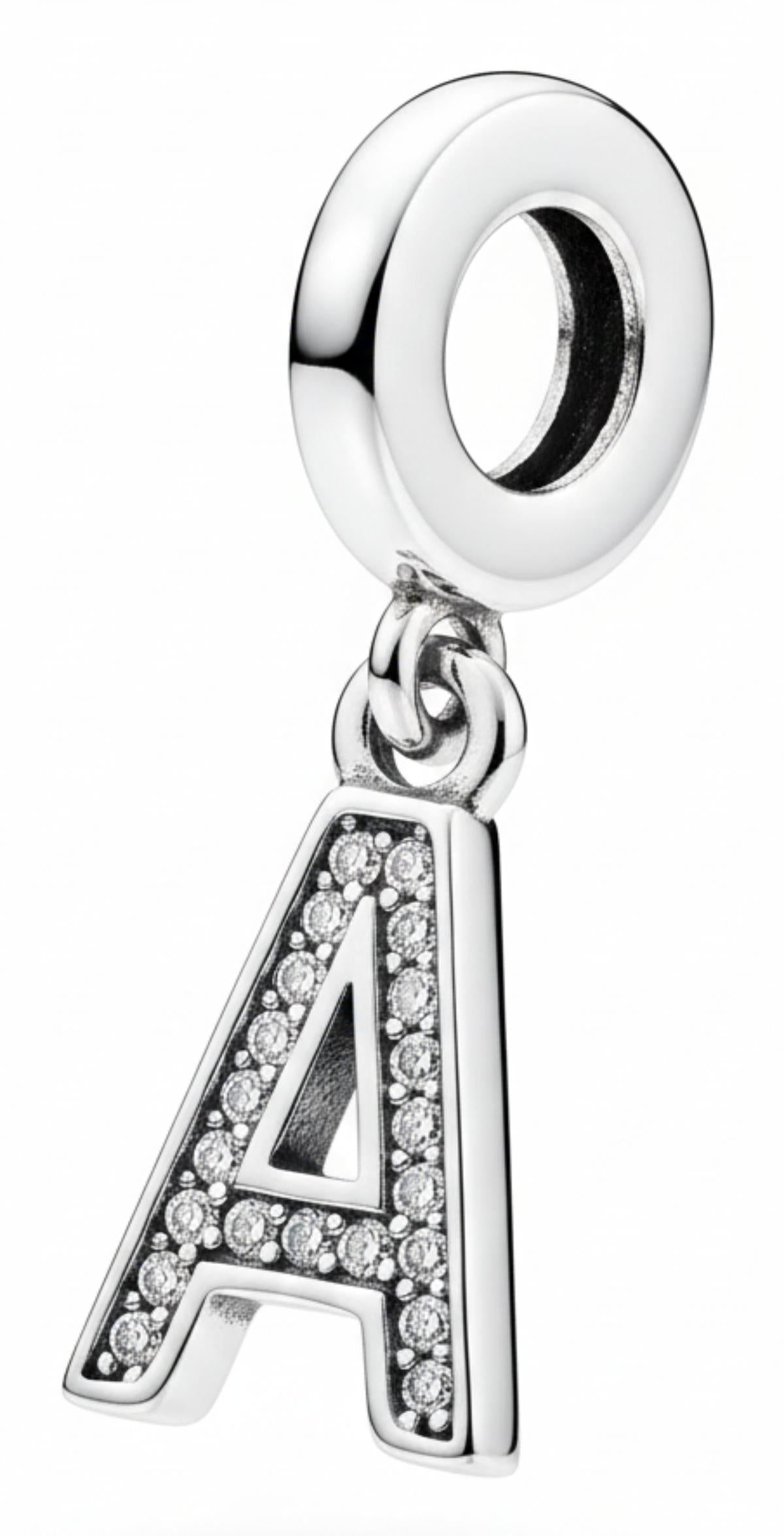 White Silver Pandora Letter A Charm with CZ