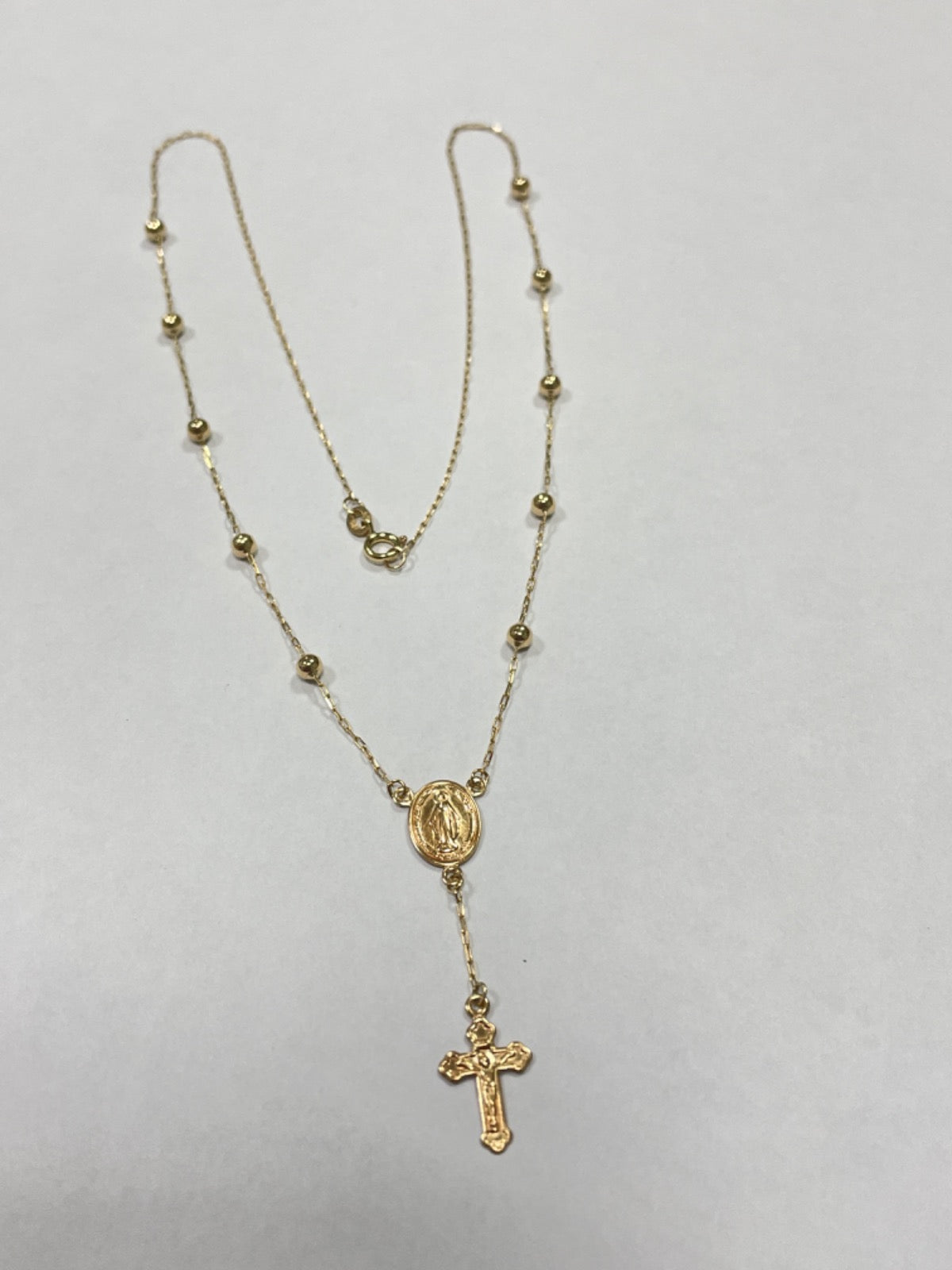 18K Yellow Gold Rosary Charm Necklace Set