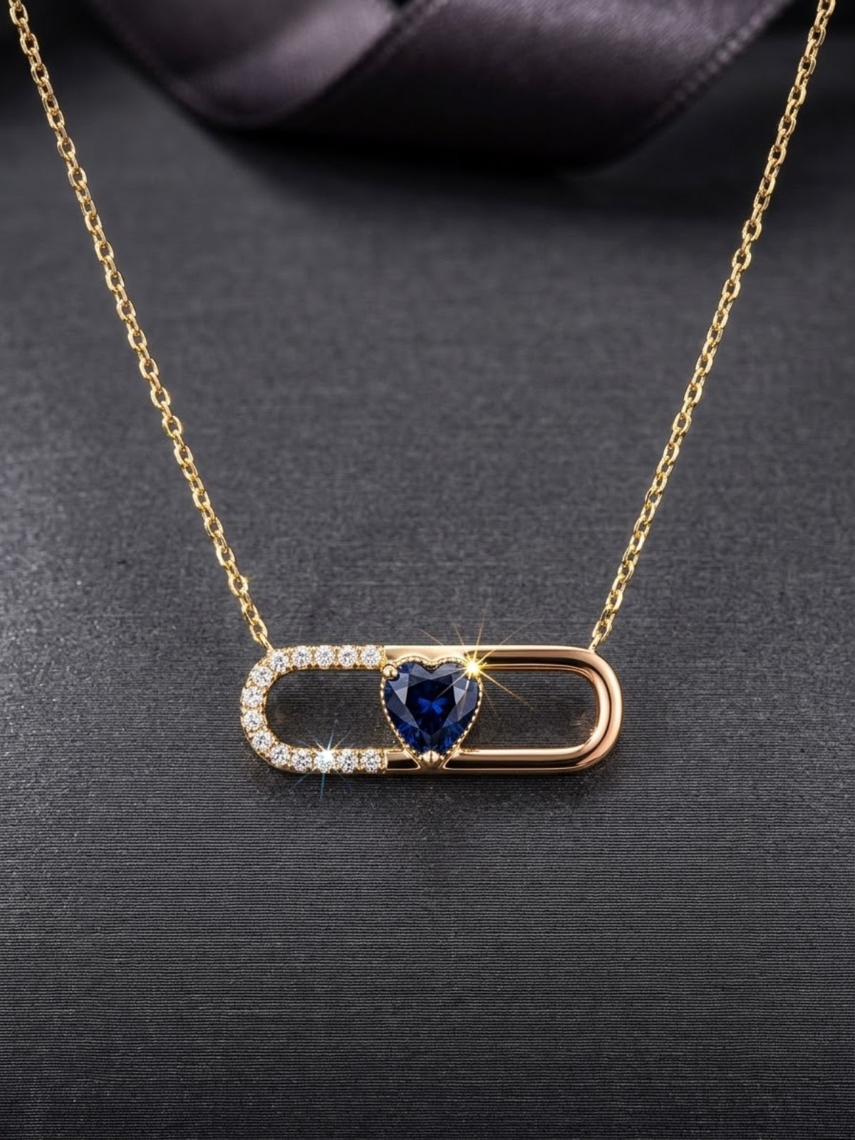 14K Yellow Gold Charm Necklace Set with Diamond and Sapphire