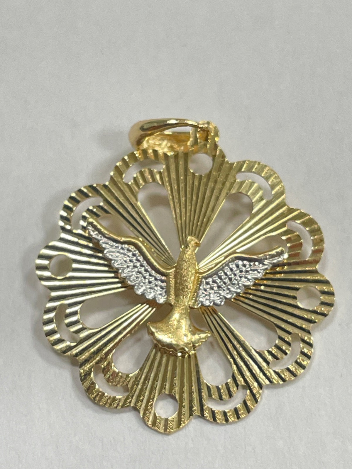 18K Yellow Gold Holy Spirit Pendant with CZ