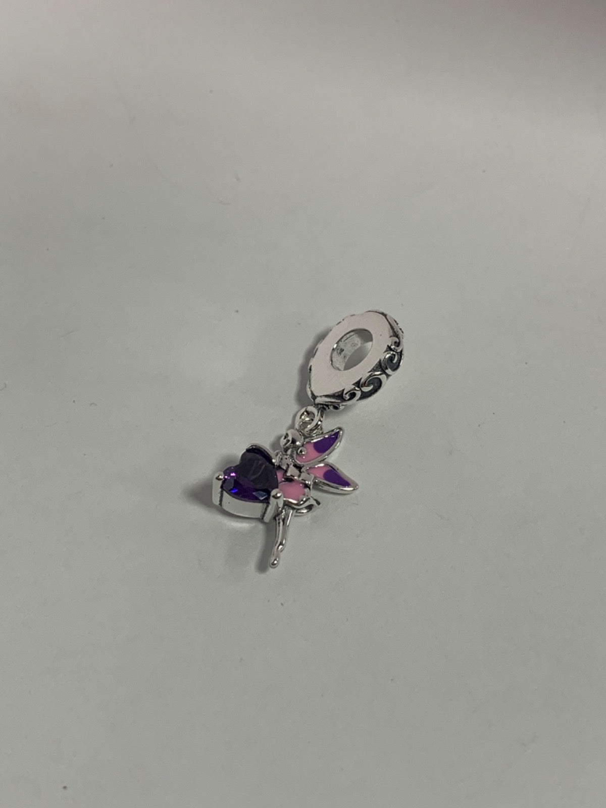 White Silver Fairy Charm with CZ