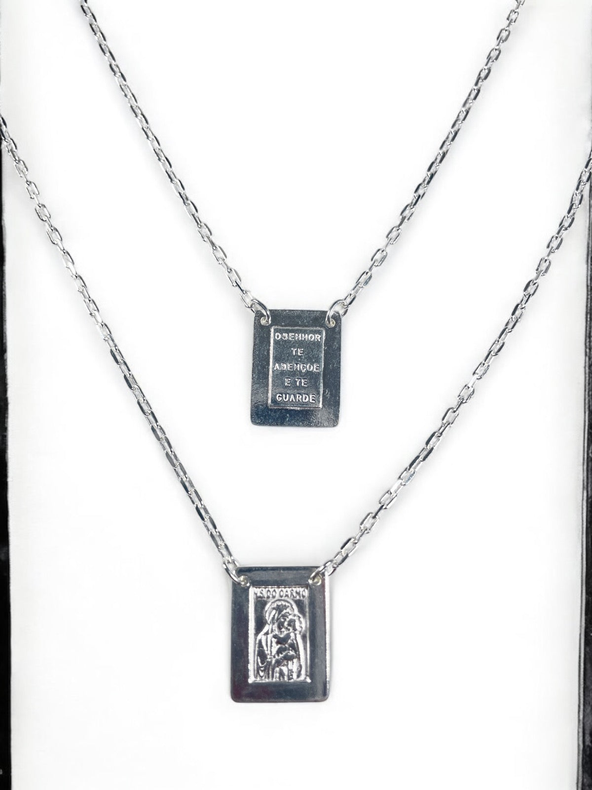 White Silver Escapulario Necklace