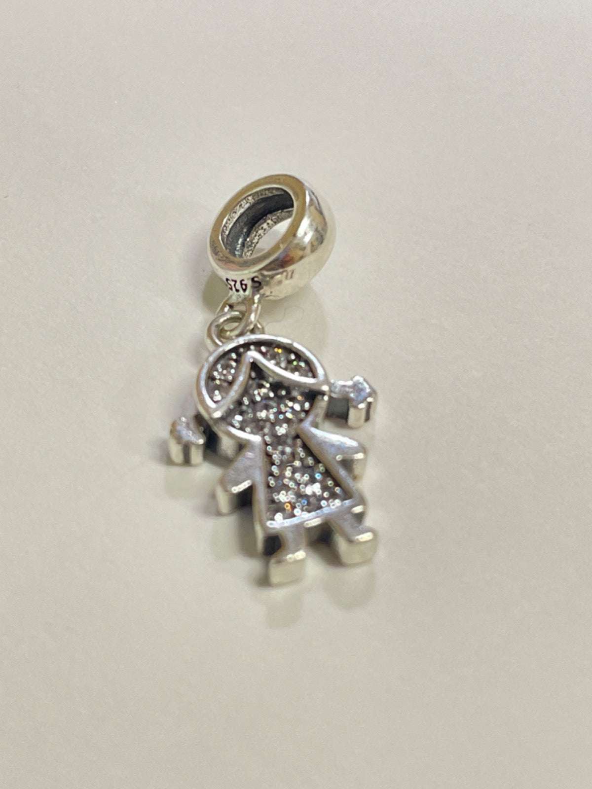 White Silver Girl Charm with CZ