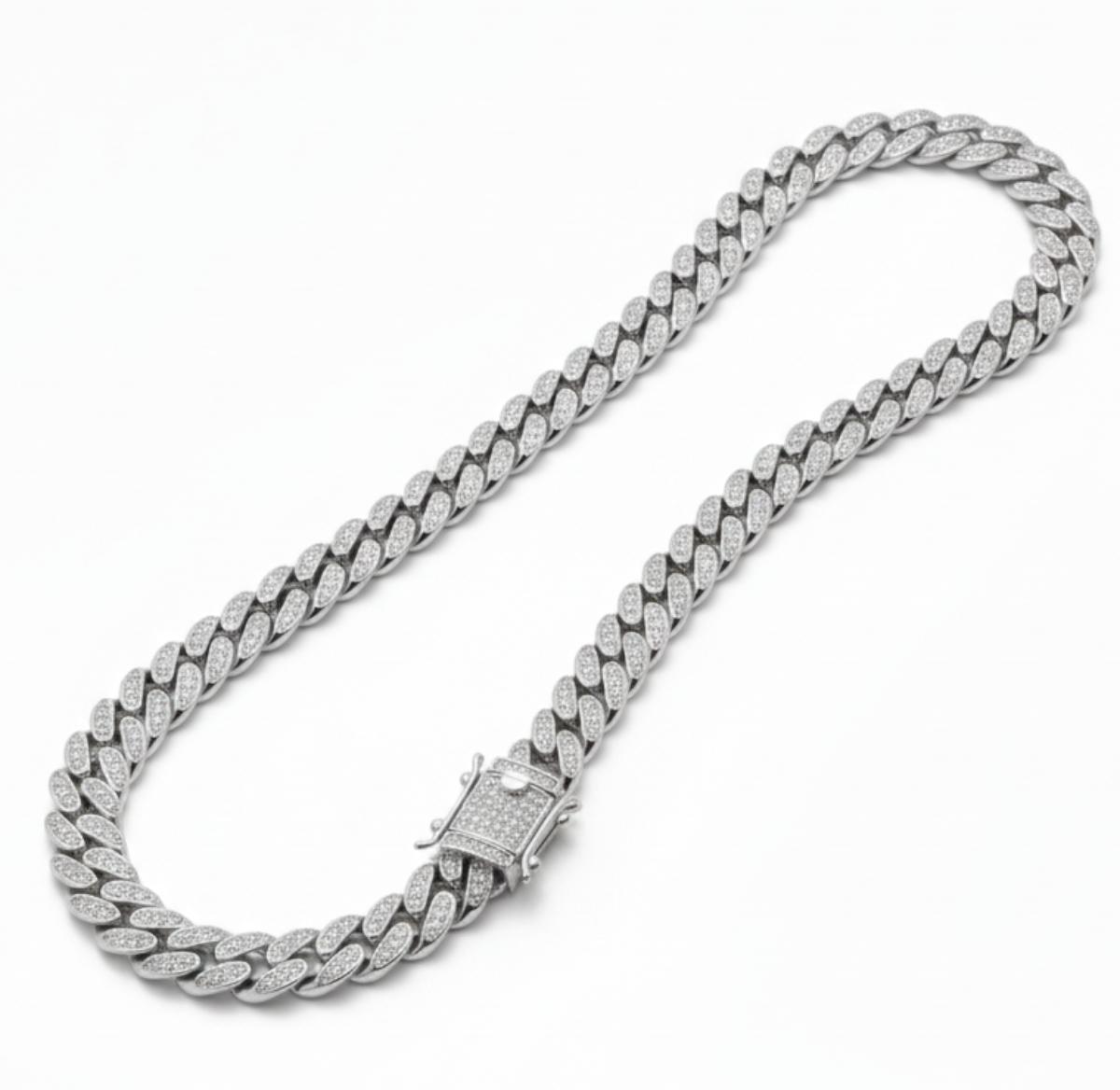 White Silver Cuban Link Chain with CZ