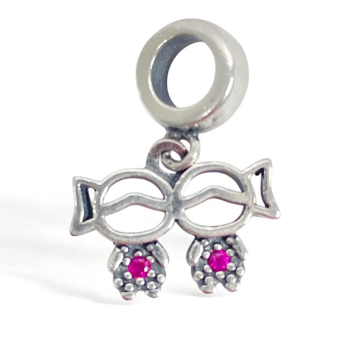 White Silver Two Girls Charm with CZ