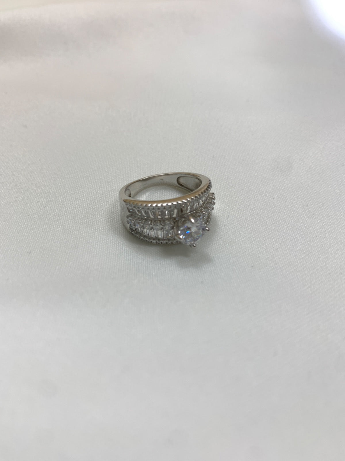 White Silver Ring with CZ