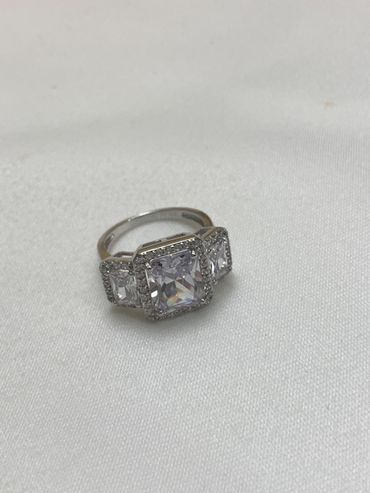 White Silver Ring with CZ