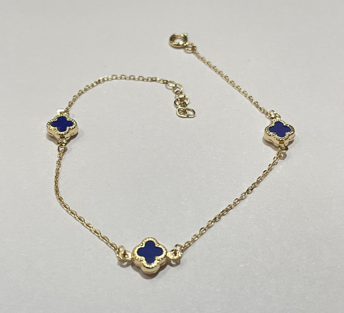 14K Yellow Gold Blue Clover Bracelet with CZ