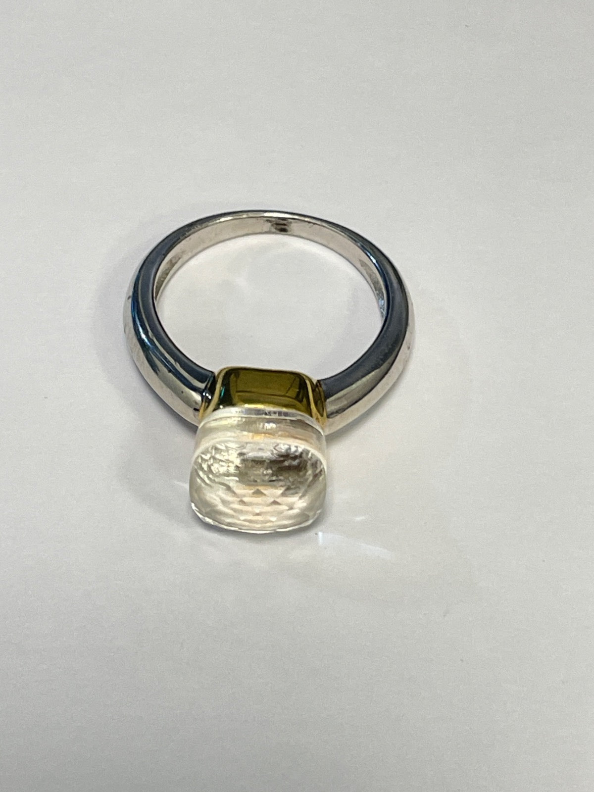 White Silver Ring with Quartz