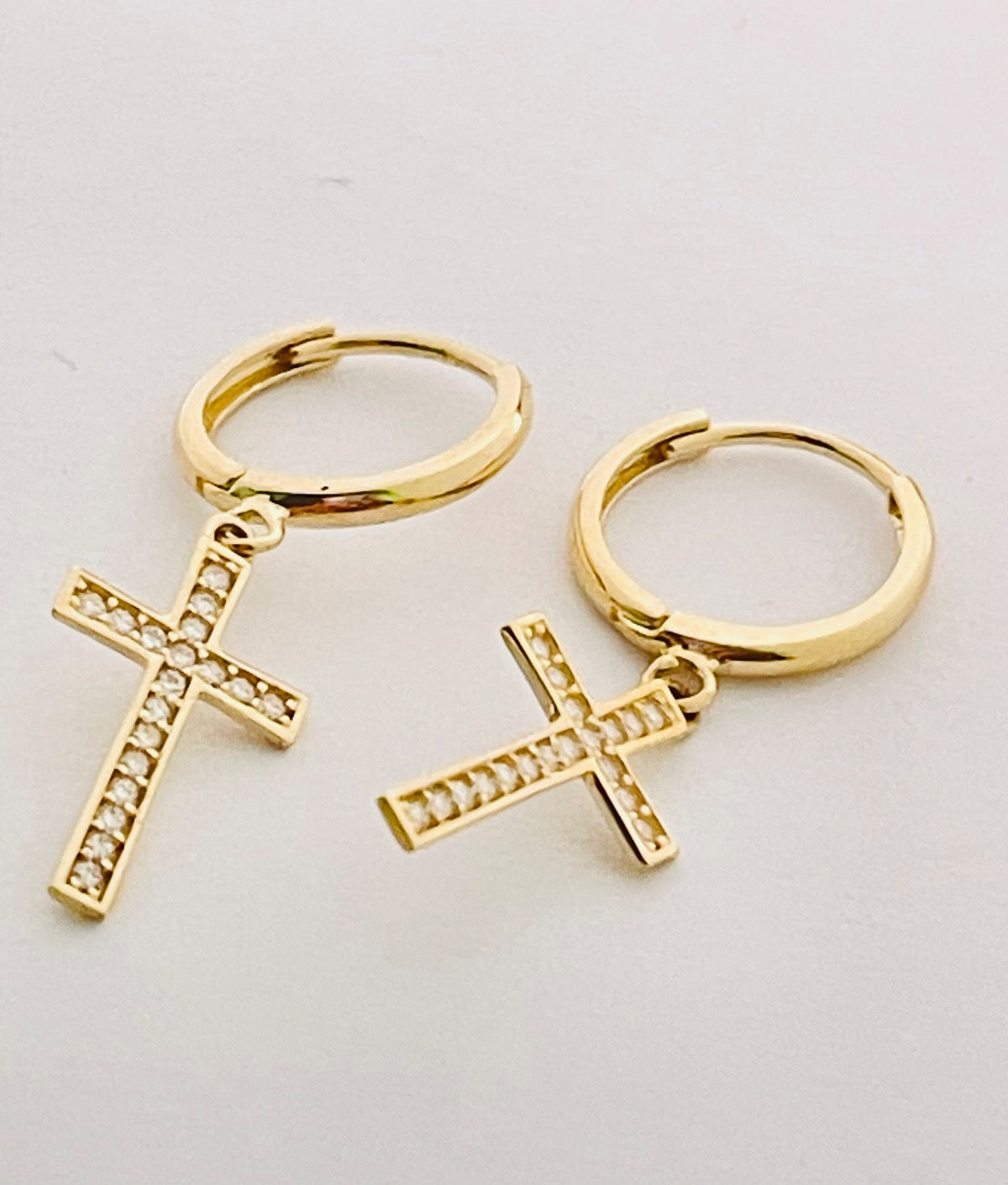 14K Yellow Gold Huggies W Cross Earring with CZ